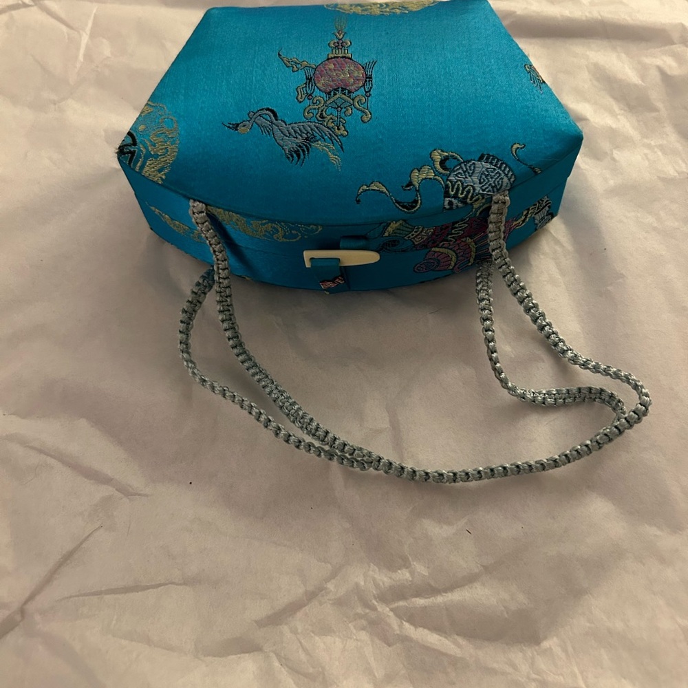 Blue Silk Women's Cosmetic/Jewelry Case With Mirror